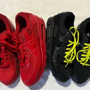 Lot of 2 Pair Mens Nike Air Max Red and Black Sneakers.  Size 7.5 & 8.5